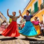Home 18 청년층의 참여로 본 지역 정체성 강화 - A vibrant urban community festival in a Brazilian neighborhood, showcasing young people organizing a...
