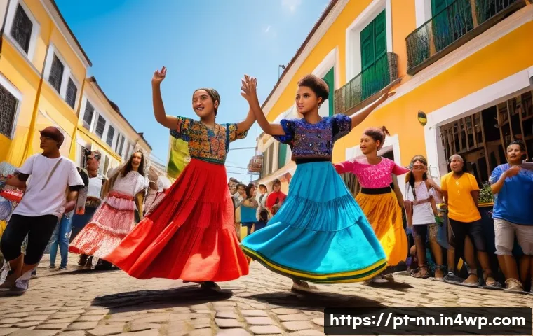 청년층의 참여로 본 지역 정체성 강화 - A vibrant urban community festival in a Brazilian neighborhood, showcasing young people organizing a...