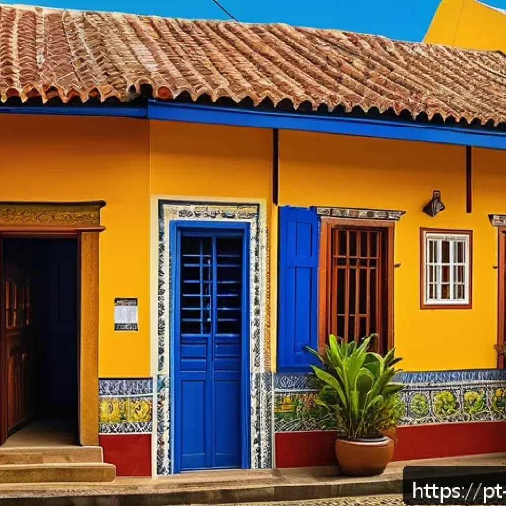 지역 정체성을 반영한 건축 디자인 - A vibrant Brazilian Northeast street scene featuring traditional houses with colorful facades painte...