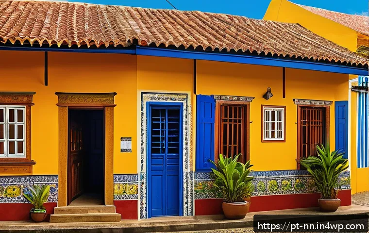 지역 정체성을 반영한 건축 디자인 - A vibrant Brazilian Northeast street scene featuring traditional houses with colorful facades painte...
